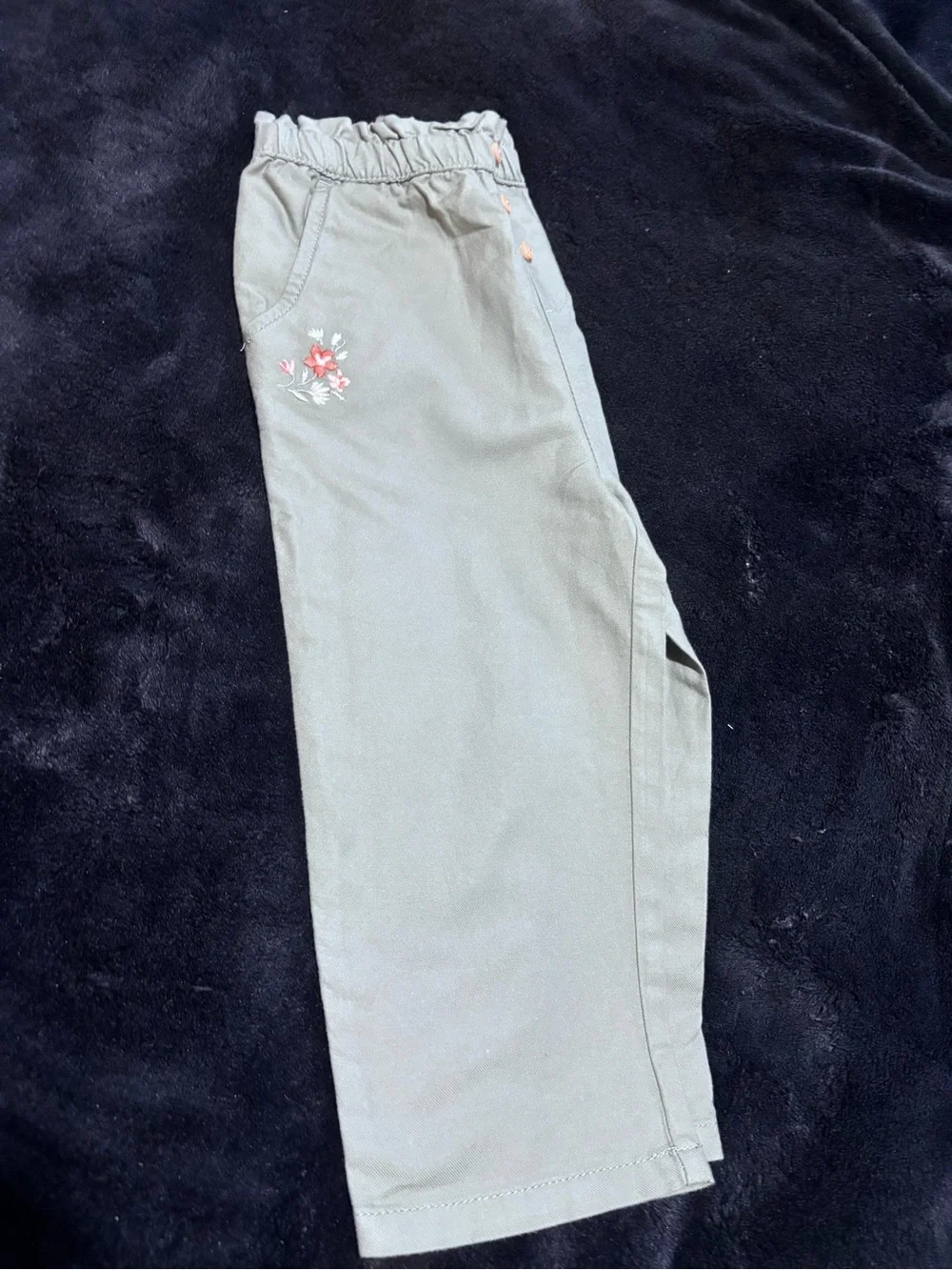 OshKosh B'gosh Sage Green Elastic-Waist Pants with Floral Accent
